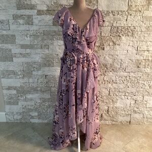 UNITHORSE Elegant Chiffon Floral Print Flare Dress